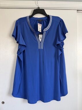 Ava & Viv Royal Blue Embellished Ruffle Sleeve Top